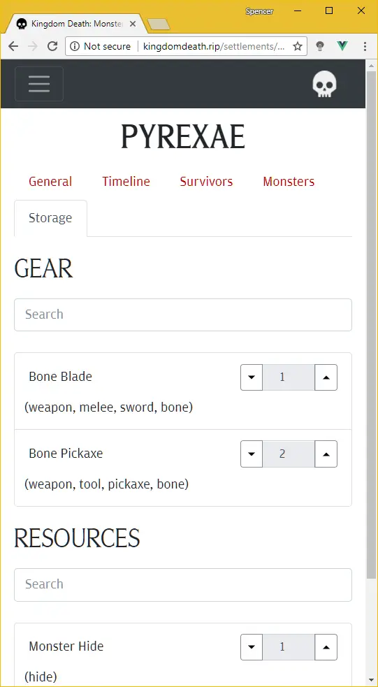 Kingdom Death: RIP screenshot 4 of 8: settlement gear
