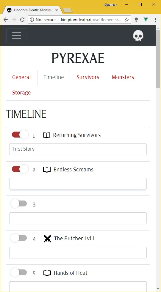 Kingdom Death: RIP screenshot 3 of 8: settlement timeline
